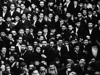 Group of Hasidic Jews praying in a Crown Heights synagouge
