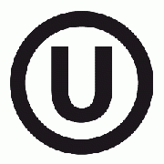 The "OU", symbol of the Orthodox Union, an organization which (among other things) confers kosher certification for foods.