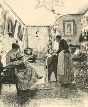 German family in a tenement during Christmas