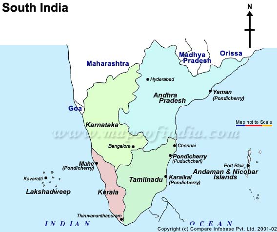 Map of South Indian States (Travel World-South India.)