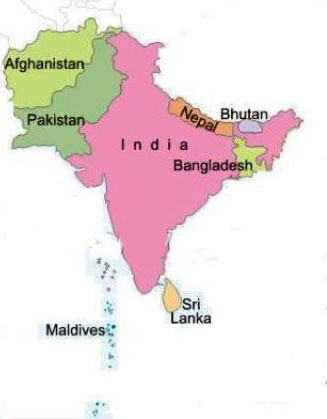 A Map of South Asia. Tibet should be added to the map because many Tibetans are living in exile in India.