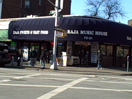 Jackson Height's Raja Music House, on the corner of 37th Ave and 73rd St. This business sells numerous Bollywood films and music on DVDs and CDs available to the Jackson Heights community and beyond. Other entertainment venues include A&Z Music Inc. on 37th Rd and Sona Music on 37th Ave