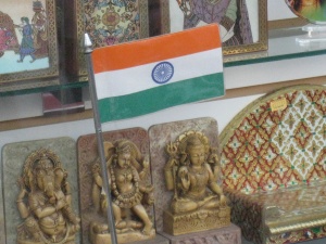 The Indian flag outside the Butali Emporium in 73rd Street that sells Hindu, Christian and Muslim religious items