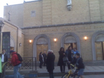The St. Sebastian Church on 57th street a Catholic church with a mixed South Asian/Hispanic congregation