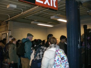 The morning commuters rush to be the first to the staircase at the 68th street 6 train station. 