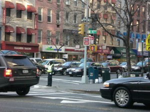 The area on the upper east side where I work.  The crossing guard is there during school hours.  He really isn't much help, but then again we never really obey the traffic signs... 