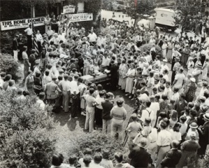 Evictions taking place in Sunnyside Gardens during the Great Depression led to an unsuccessful mortgage and rent strike. In one case, the eviction of the Laues family during this time resulted in a funeral for the deed of the home. - Sunnyside Chamber
