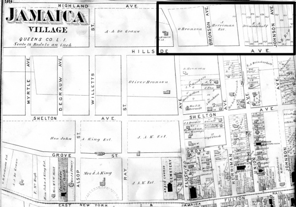     Jamaica Village (1873): Southern part of Jamaica Hills was a part of Jamaica Village. Note that Flushing Avenue is known today as Parsons Blvd. To view the entire map click here 