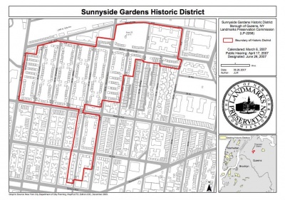 Sunnyside Gardens boundaries as put forth by the Landmarks Preservation Commission
