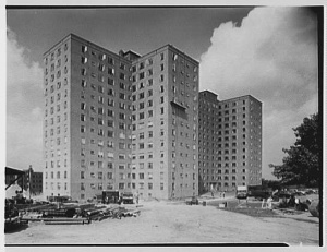 Constructing one of the apartment buildings in 1947
