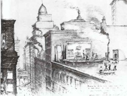 This was Vitagraph's first building, located on Nassau Street in Manhattan. This sketch was drawn by J. Stuart Blackton. Photo Credit: http://urbanography.com/urban/0006/vita2.htm