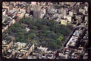 Overhead view of Tompkins Square Park to correspond with map on the right