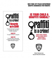a flyer distributed by the NYPD: Graffiti Awareness for Parents